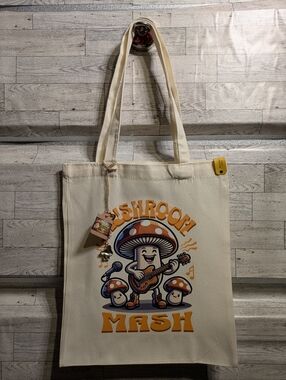 Mooshie Totes Cream Tote Bag with Orange Mushroom Mash Graphic